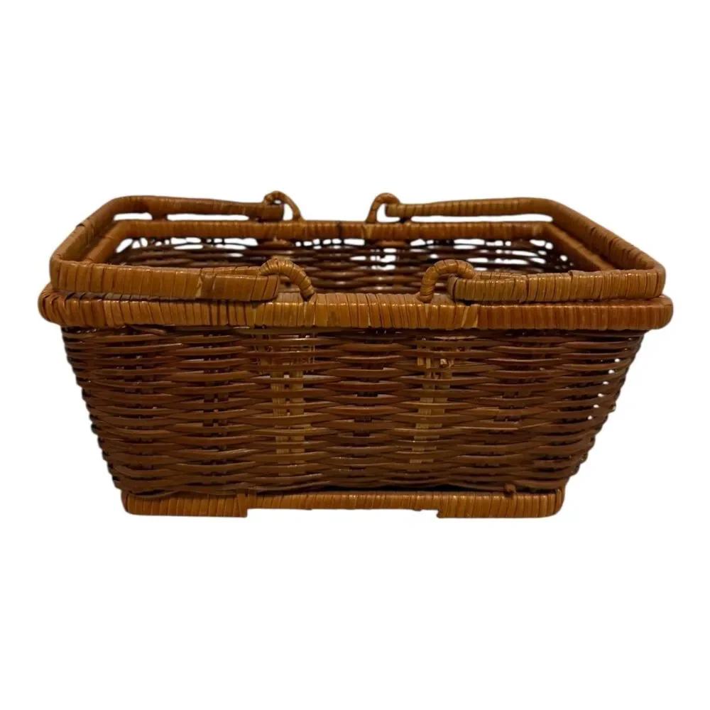 Basket Retangular Vintage Rattan & Wicker Storage FlowerArrangement Handle Woven